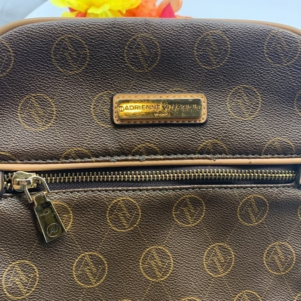 Adrienne Vittidini Brown Tan Logo Backpack. BRN1587B
